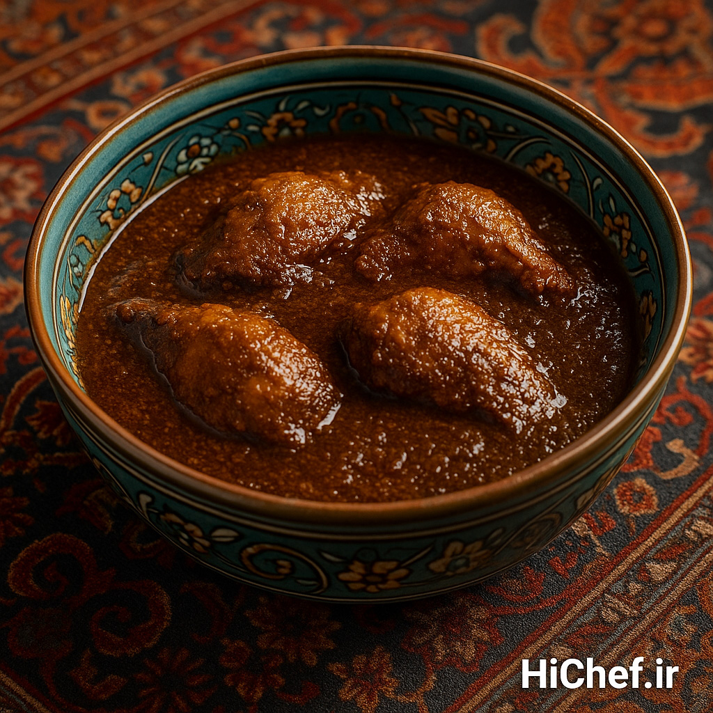 خورش فسنجان با مرغ (ترش و لعاب‌دار)